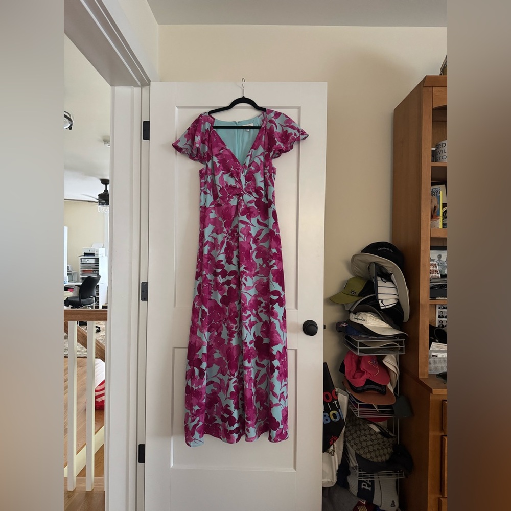 Kensie Pink Flutter Sleeve Maxi Dress for Weddings